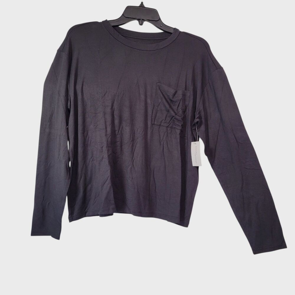 Daily Ritual Women Jersey Relaxed-Fit Long Sleeve Pocket Shirt Black Size Medium